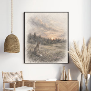 Póster Prado del Atardecer Soñadora Naturaleza del Bosq