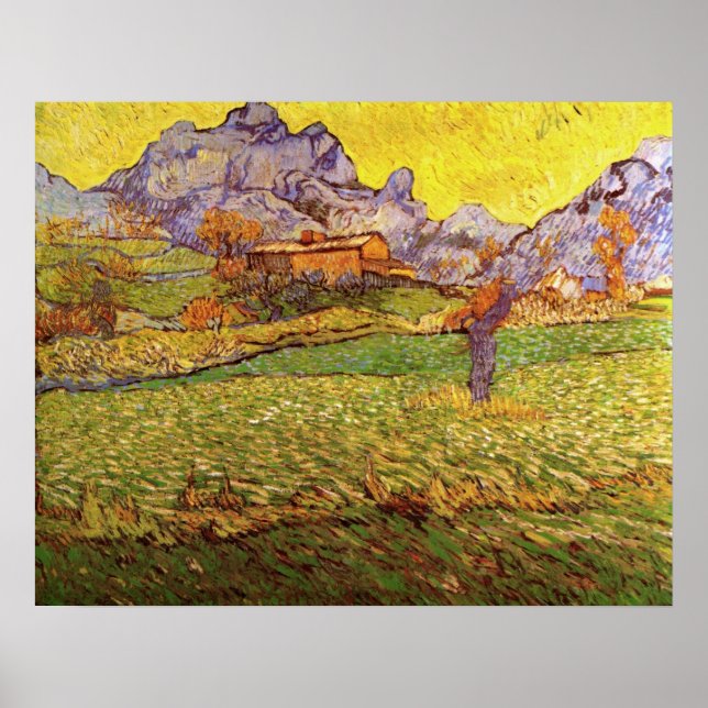 Póster Prado en las montañas por Vincent van Gogh (Frente)