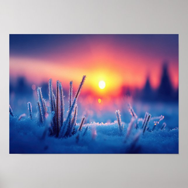 Póster Prado invernal helado al amanecer (Frente)
