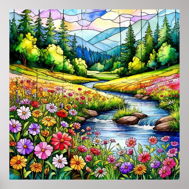 Póster Prado vibrante con flores silvestres en flor (Frente)