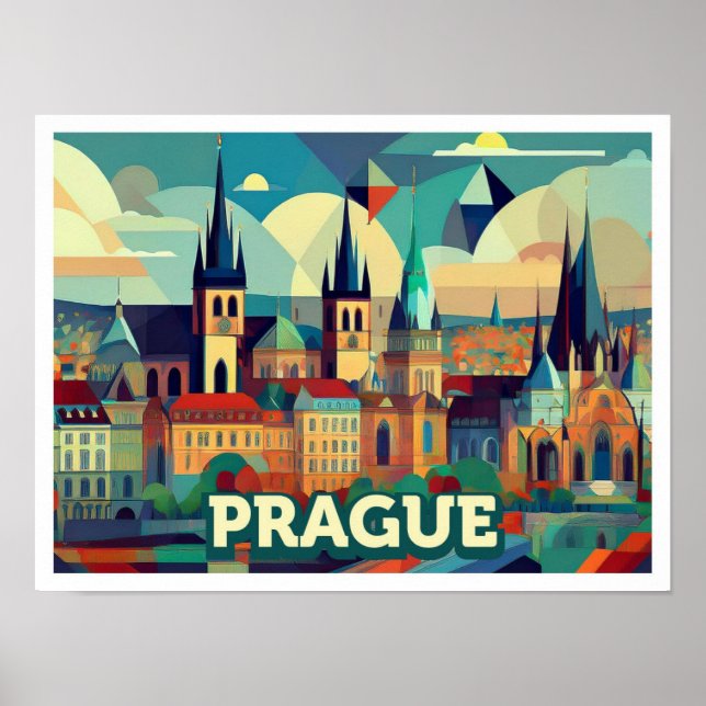 Póster Praga Colorido de viajes checos (Frente)