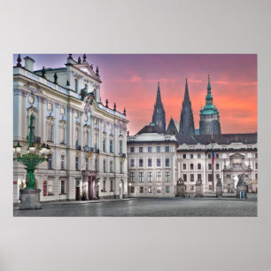 Póster Praga - poster cuadrado de la mañana de Hradcanske