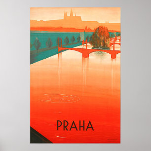 Póster Praga, puentes, viaje vintage