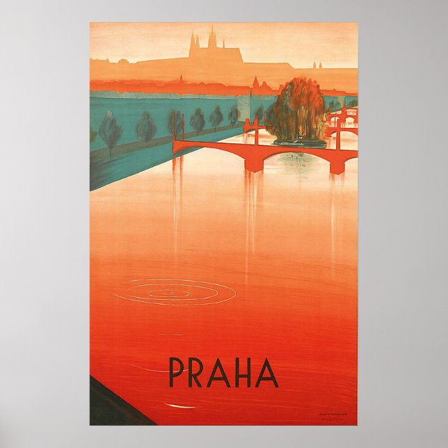 Póster Praga, puentes, viaje vintage (Frente)