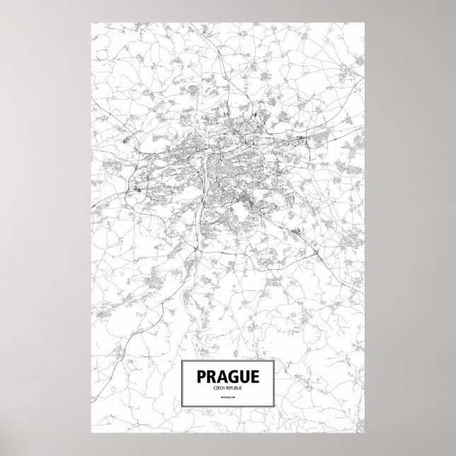 Póster Praga, República Checa (negro sobre blanco) (Frente)