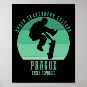 Póster Praga República Checa Patinador Urna Skateboardi