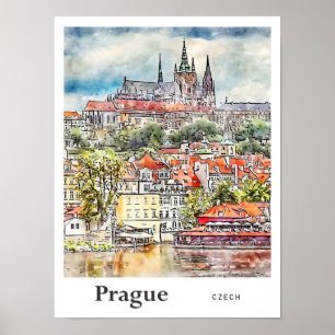 Póster Praga República Checa Traer la mano de un esbozo d