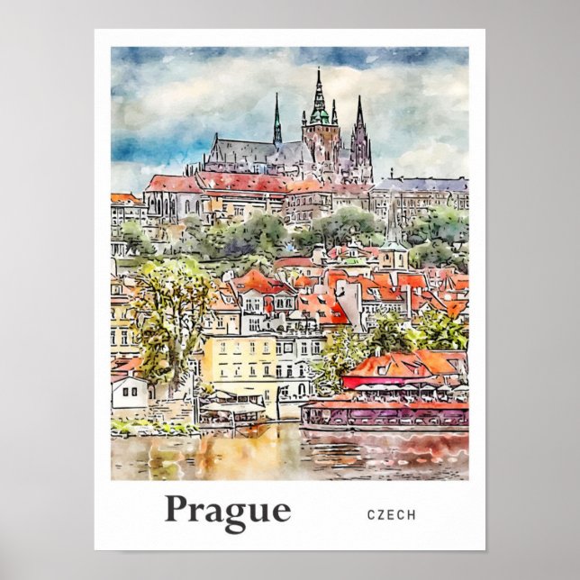 Póster Praga República Checa Traer la mano de un esbozo d (Frente)