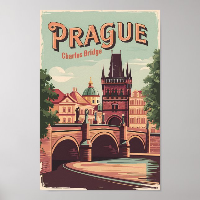 Póster Praga República Checa Vintage (Frente)