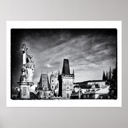 Póster Praga y torre del puente Carlos /República Checa