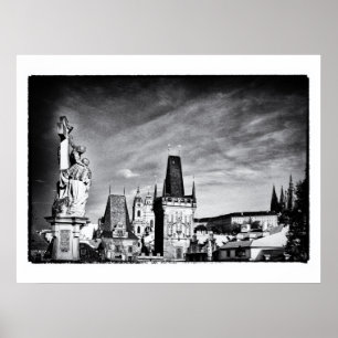 Póster Praga y torre del puente Carlos /República Checa