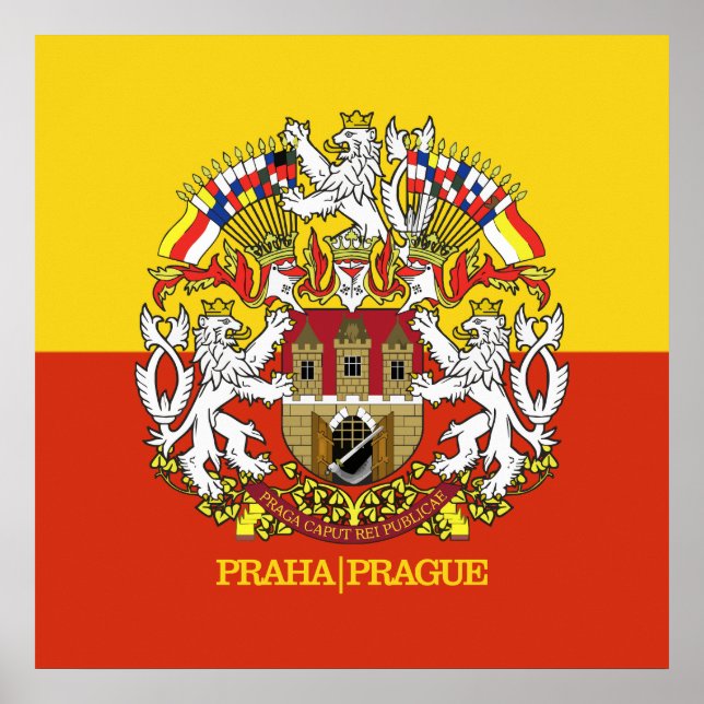 Póster Praha (Praga) Bandera y Poster de la COA (Frente)