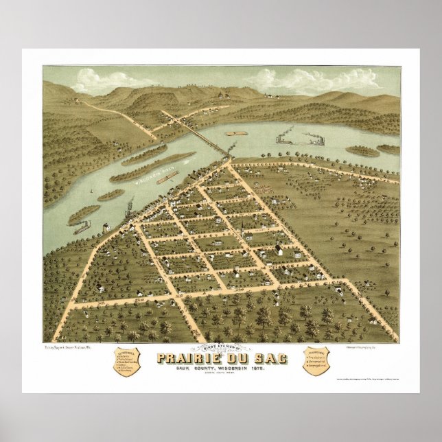 Póster Prairie Du Sac, Mapa Panorámico de la Primera Guer (Frente)