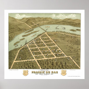 Póster Prairie Du Sac, mapa panorámico de los WI - 1870