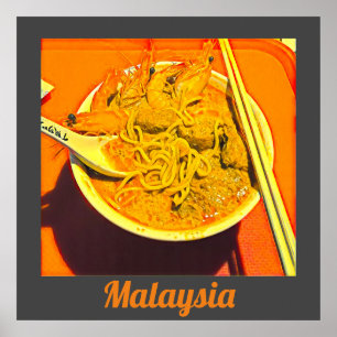 Póster Prawn Laksa foodie Malaysia Asian travel