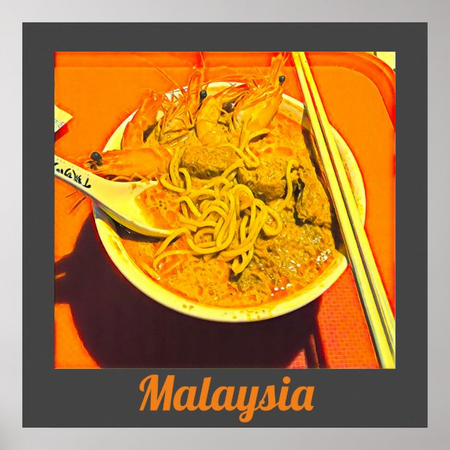 Póster Prawn Laksa foodie Malaysia Asian travel (Frente)