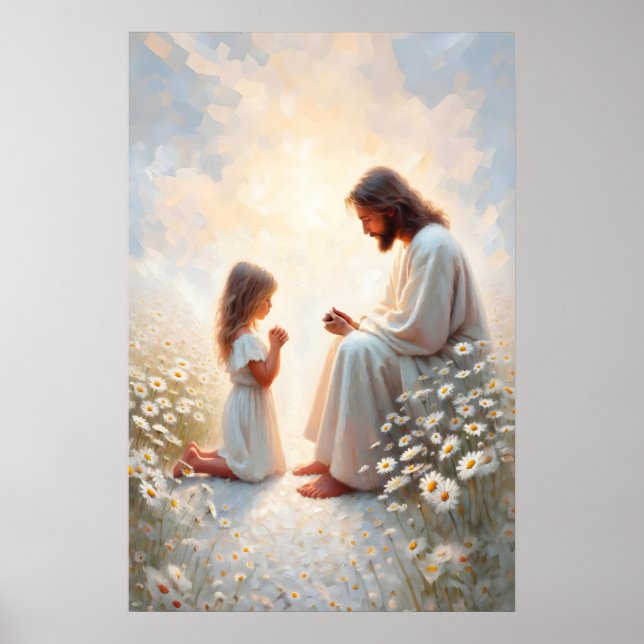 Póster Pray With Me Jesus and Girl Painting Christian (Frente)