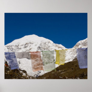 Póster Prayer flags and Mount Jhomolhari, Bhutan.