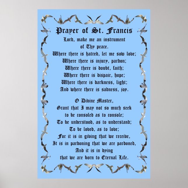 Póster Prayer of St Francis in Flying Seagull Border (Frente)