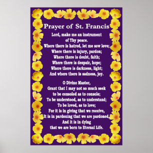 Póster Prayer of St Francis with Golden Poppies Border
