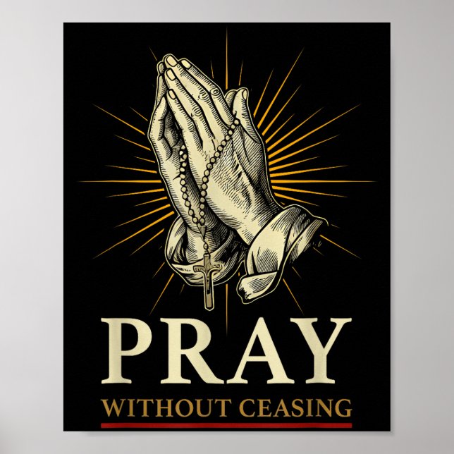 Póster Praying Hands Jesus Cross Rosary Faith Devotion Pr (Frente)