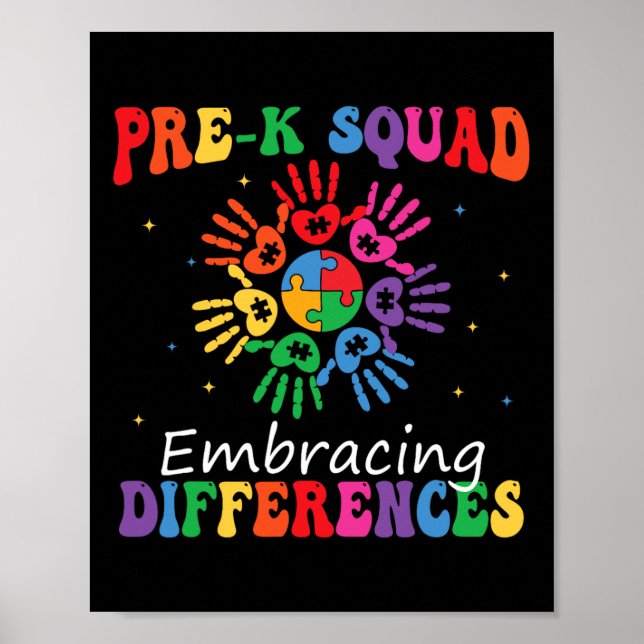 Póster Pre K Squad que adopta diferencias Autismo Sped Te (Frente)