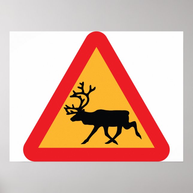 Póster Precaución de Rótulo de tráfico sueco de renos (Frente)