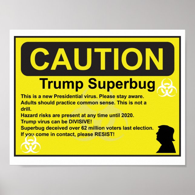 Póster Precaución Poster de supermicrobios de Trump (Frente)