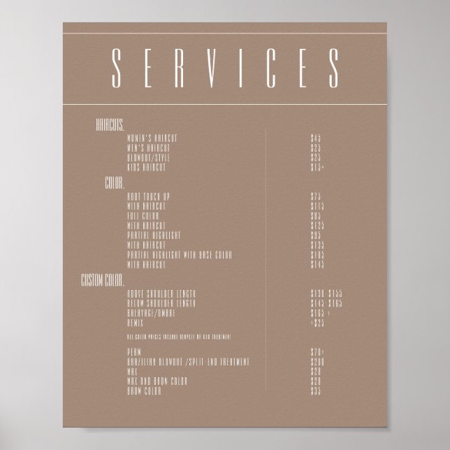 Póster Precios de salón (Frente)