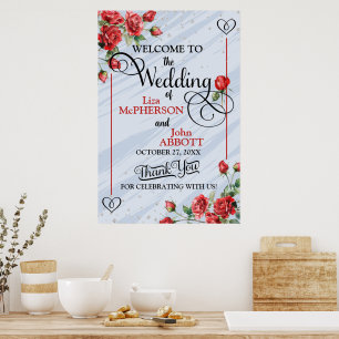 Póster Preciosa Bienvenida Bodas de Rosas Rojas Florales