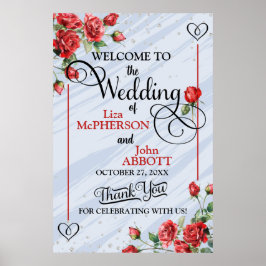 Póster Preciosa Bienvenida Bodas de Rosas Rojas Florales