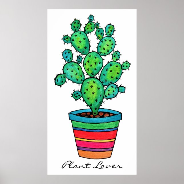 Póster Precioso Cactus De Acuarela En Bella Cacería (Frente)