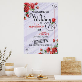 Póster Precioso cartel de bienvenida de boda con rosas ro