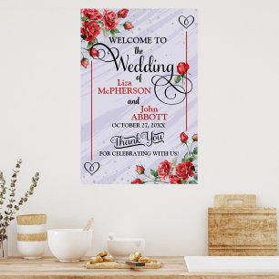 Póster Precioso cartel de bienvenida de boda con rosas ro