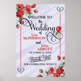 Póster Precioso cartel de bienvenida de boda con rosas ro