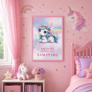 Póster Precioso Cumpleaños de Niña Unicornio Mágico Día P