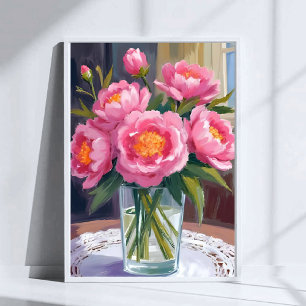 Póster Precioso ramo de flores rosadas Floral de peonía