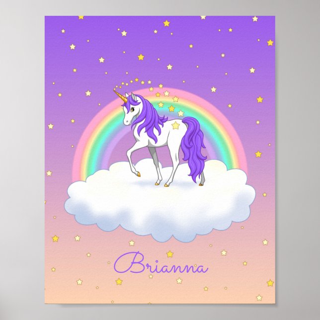 Póster Precioso Unicornio de Sueños Dulces Arcoíris Púrpu (Frente)