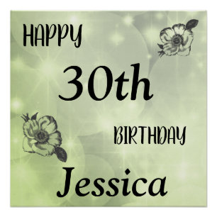Póster Precioso Verde destello Cumpleaños Feliz 30