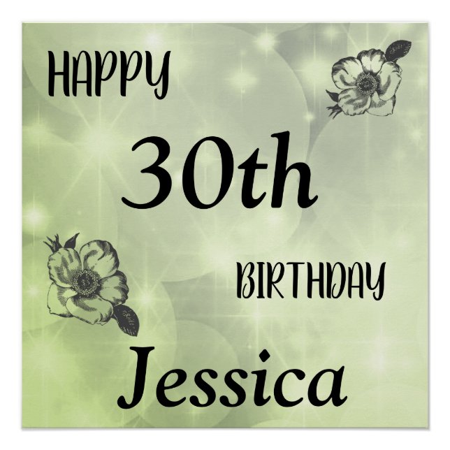 Póster Precioso Verde destello Cumpleaños Feliz 30 (Anverso)