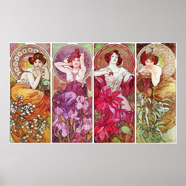 Póster Precious Stones and Flowers, Alphonse Mucha (Frente)