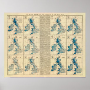 Póster Precipitación, temperatura, islas británicas