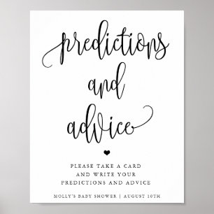 Póster Predicciones de Baby Shower, caligrafía Minimalist