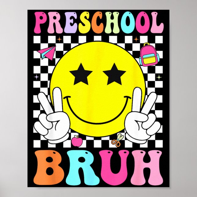 Póster Preescolar bruh retro cara sonriente de vuelta a l (Frente)