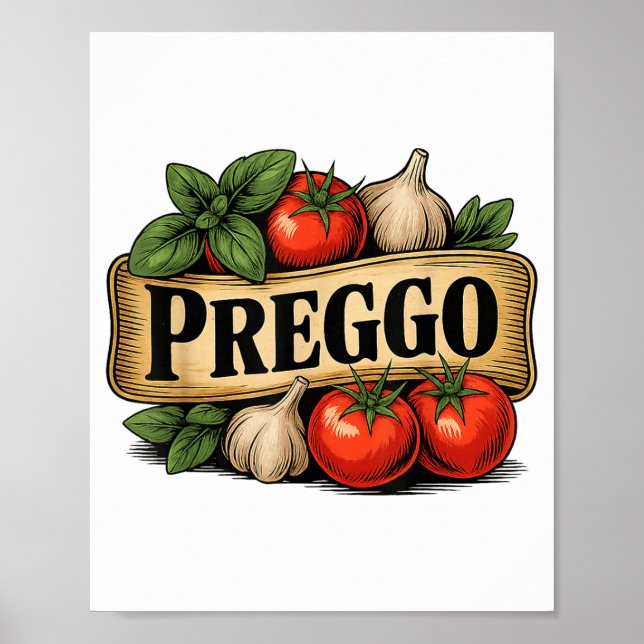 Póster Preggo Costume Pregnancy Announcement Prego Pasta  (Frente)