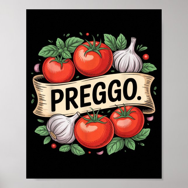 Póster Pregnancy Announcement Prego Pasta Sauce Funny Pre (Frente)