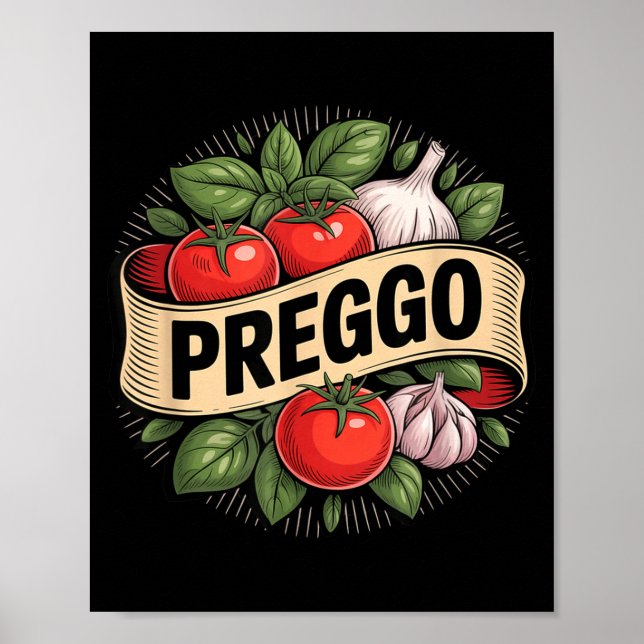 Póster Pregnancy Announcement Prego Pasta Sauce Funny Pre (Frente)