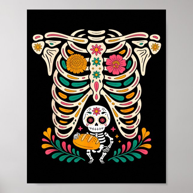 Póster Pregnancy Skeleton Dia De Los Muertos Mexican Bell (Frente)