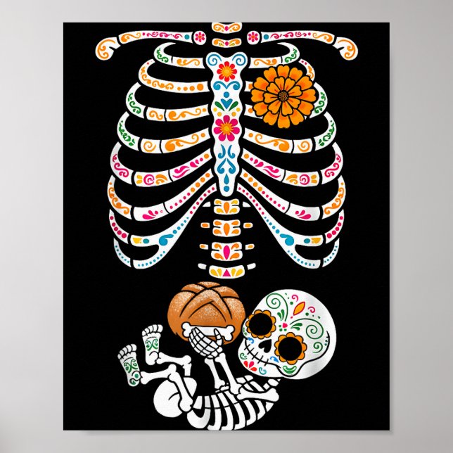 Póster Pregnancy Skeleton Dia De Los Muertos Mexican Bell (Frente)