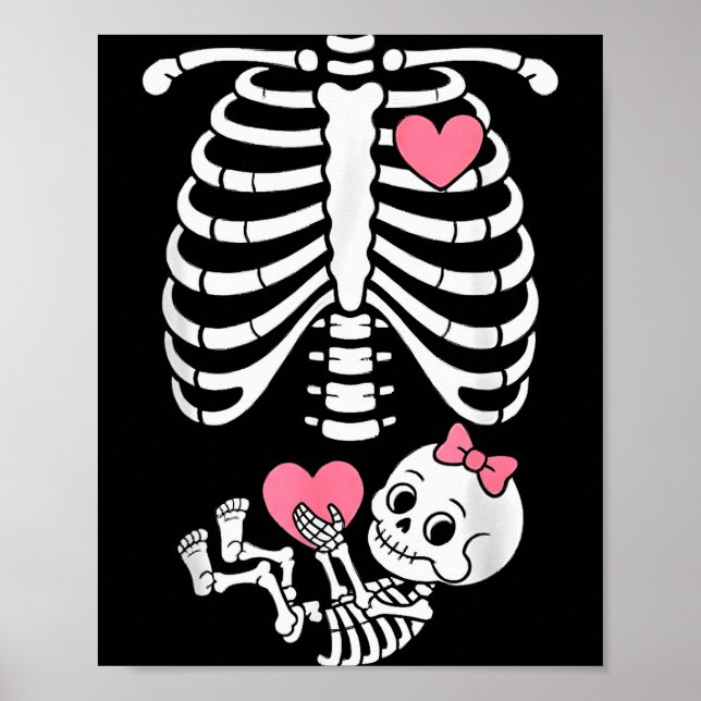 Póster Pregnancy Skeleton Girl Baby Rib Cage Belly Bump H (Frente)